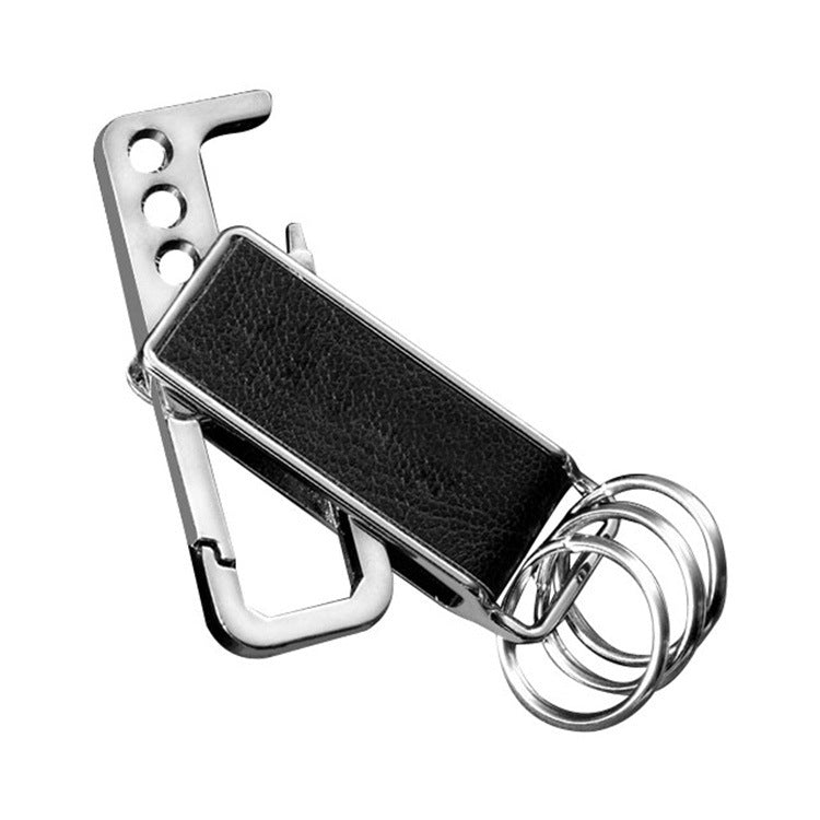 CS-012 3 PCS Lychee Pattern Leather Double Ring Corkscrew Keychain, Corkscrew Keychain