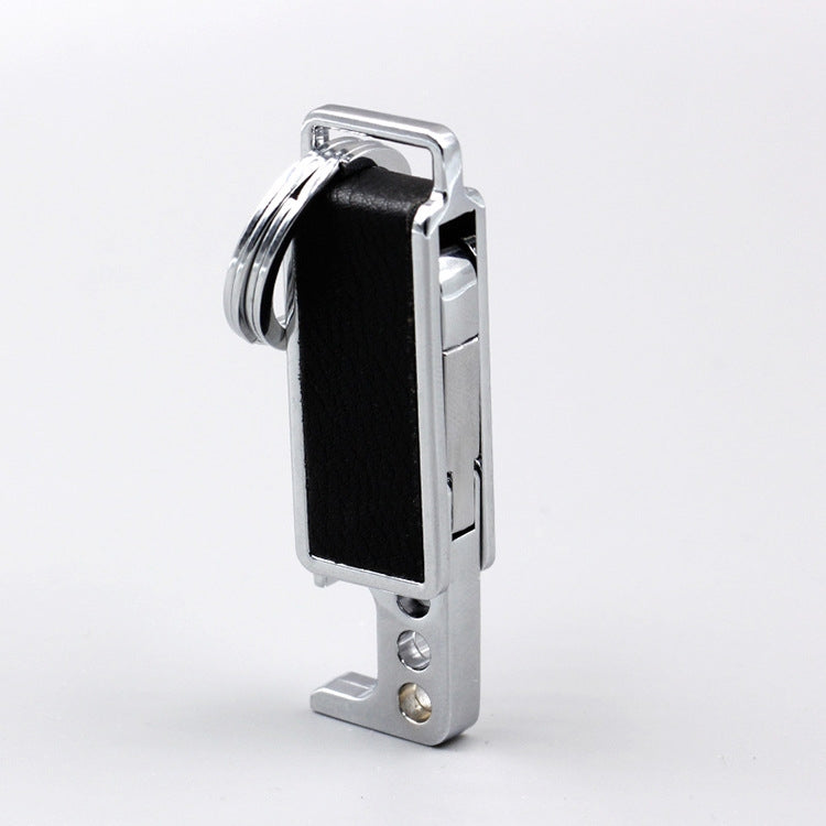 CS-012 3 PCS Lychee Pattern Leather Double Ring Corkscrew Keychain, Corkscrew Keychain