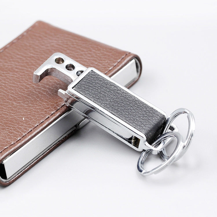 CS-012 3 PCS Lychee Pattern Leather Double Ring Corkscrew Keychain, Corkscrew Keychain
