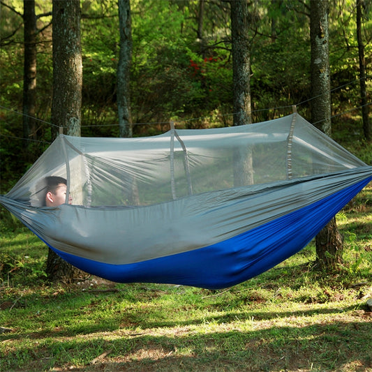 1-2 Person Outdoor Mosquito Net Parachute Hammock Camping Hanging Sleeping Bed Swing Portable  Double  Chair, 260 x 140cm, 260x140cm Blue Grey, 260x140cm Pink, 260x140cm Pink Blue, 260x140cm Green, 260x140cm Yelliw Green, 260x140cm Dark Blue           ...