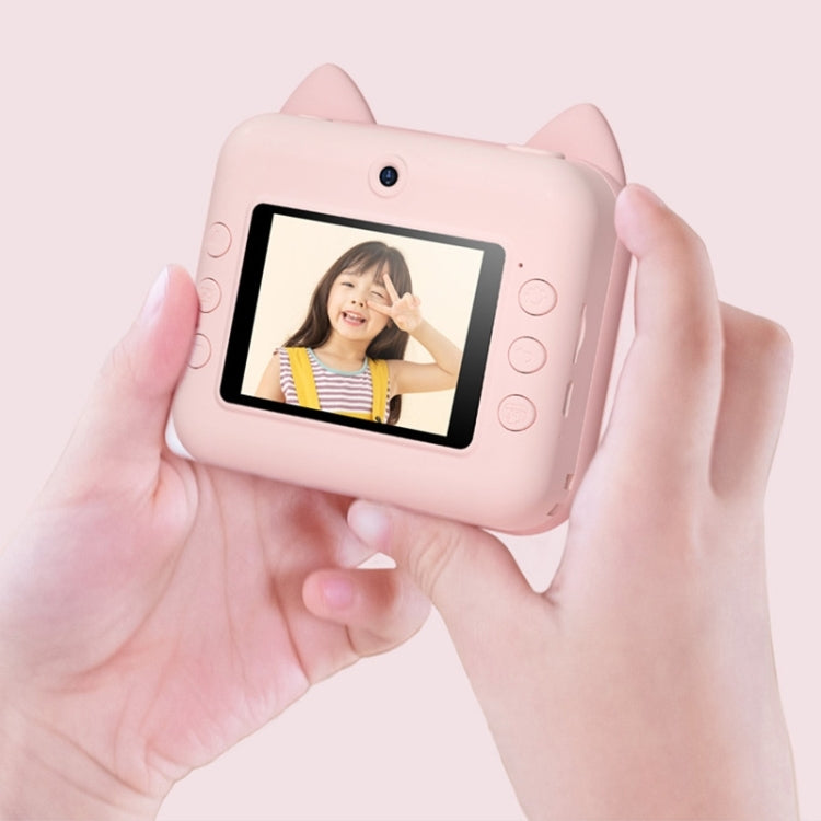 P1 No Card Children Instant Camera 1200W Front And Rear Dual-Lens Mini Print Photographic Digital Camera Toy(Green Dinosaur), Green Dinosaur No Card, Pink Cat No Card, Pink Cat 16GB, Green Dinosaur 16GB, Green Dinosaur 32GB, Pink Cat 32GB