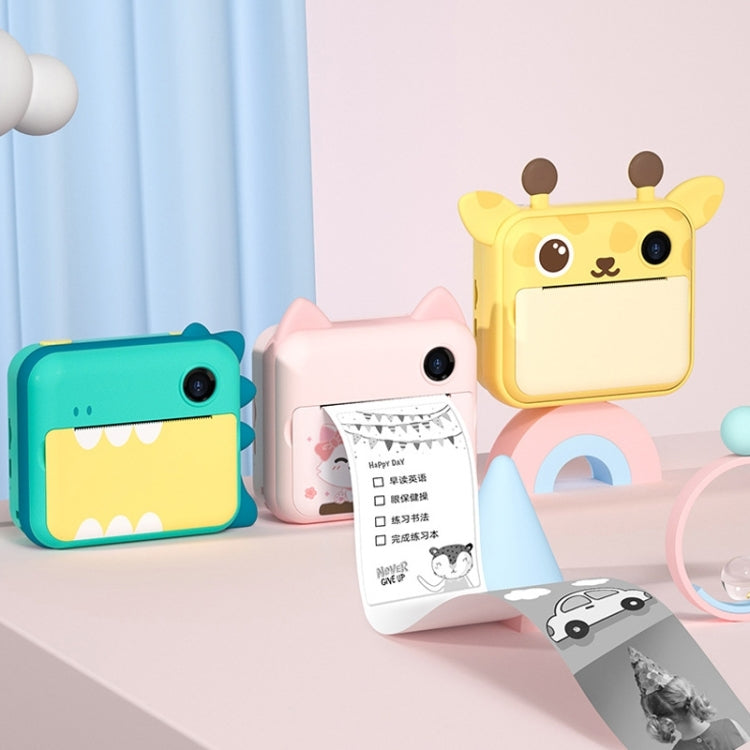 P1 No Card Children Instant Camera 1200W Front And Rear Dual-Lens Mini Print Photographic Digital Camera Toy(Green Dinosaur), Green Dinosaur No Card, Pink Cat No Card, Pink Cat 16GB, Green Dinosaur 16GB, Green Dinosaur 32GB, Pink Cat 32GB