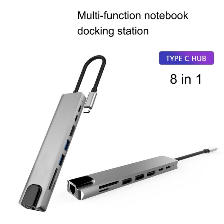 WC7367 8 in 1 87W Type-C to PD+USB3.0/USB2.0+SD+TF+HDMI+RJ45+Type-c Docking Station HUB, WC7367