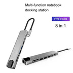 WC7367 8 in 1 87W Type-C to PD+USB3.0/USB2.0+SD+TF+HDMI+RJ45+Type-c Docking Station HUB, WC7367