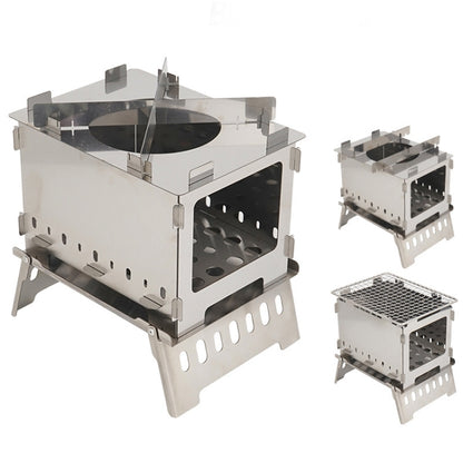 Outdoor Folding Card Stove Barbecue Rack Camping Windproof Burning Fire Station