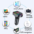 F5 Car FM Transmitter Bluetooth Hands-Free MP3 Music Player Colorful Atmosphere Light, F5