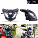 Motorcycle LDE Retro Headlights LED Far Near Beam Lights For Yamaha LC135 V2-V6, Transparent Glass, Smoked Glass