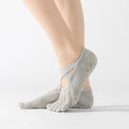 Terry Five-Finger Socks Cotton Thickened Warm and Non-Slip Yoga Socks Cross Strap Dance Socks, One Size