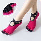 Professional Yoga Socks Non-Slip Five-Finger Split Toe Strap Ballet Dance Cotton Socks, One Size