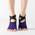 Lace Yoga Socks Non-Slip Five Finger Sports Cotton Socks Fashion Open Toe Dance Socks, One Size