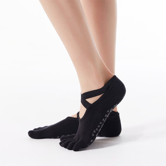 1 Pair Five-Finger Cross-Lace Yoga Cotton Socks Fashion Non-Slip Sports Dance Socks, One Size