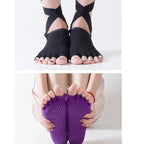 Yoga Five-Finger Socks Open-Toe Lace-Up Dance Socks Particle Non-Slip Socks, One Size