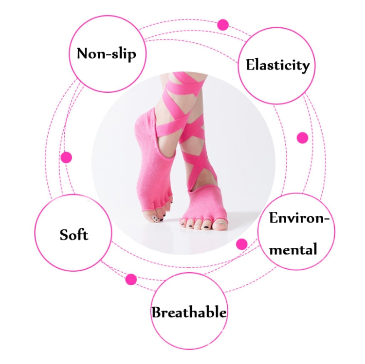 Yoga Five-Finger Socks Open-Toe Lace-Up Dance Socks Particle Non-Slip Socks, One Size