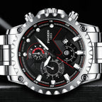 FNGEEN 5055 Men Waterproof Sports Fashion Stainless Steel Watch, Black Steel Black Surface, White Steel Black Surface, White Steel White Surface, Black Leather Black Steel Black Surface, Black Leather White Steel Black Surface                          ...