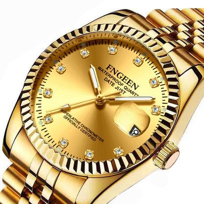 FNGEEN 7008 Men Fashion Diamond Dial Watch Couple Watch, Full Gold Gold Surface, Full Gold Black Surface, Full Gold White Surface, Golden Surface, Gold Black Sueface, Golden White Surface, Brown Leather Full Gold Surface                                ...