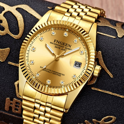 FNGEEN 7008 Men Fashion Diamond Dial Watch Couple Watch, Full Gold Gold Surface, Full Gold Black Surface, Full Gold White Surface, Golden Surface, Gold Black Sueface, Golden White Surface, Brown Leather Full Gold Surface                                ...