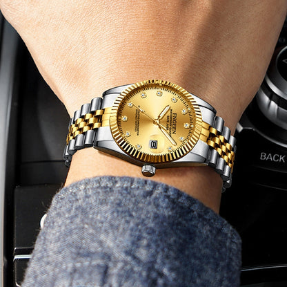 FNGEEN 7008 Men Fashion Diamond Dial Watch Couple Watch, Full Gold Gold Surface, Full Gold Black Surface, Full Gold White Surface, Golden Surface, Gold Black Sueface, Golden White Surface, Brown Leather Full Gold Surface                                ...
