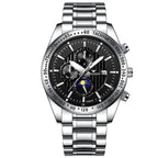 FNGEEN 5800 Men Three Eyes and Six Pins Watch Student Quartz Watch, Black Steel Black Surface, Black Steel White Surface, White Steel Black Surface, White Steel White Surface, Black Leather Black Steel Black Surface                                     ...