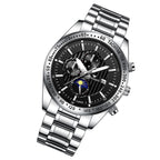 FNGEEN 5800 Men Three Eyes and Six Pins Watch Student Quartz Watch, Black Steel Black Surface, Black Steel White Surface, White Steel Black Surface, White Steel White Surface, Black Leather Black Steel Black Surface                                     ...