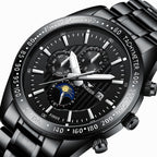 FNGEEN 5800 Men Three Eyes and Six Pins Watch Student Quartz Watch, Black Steel Black Surface, Black Steel White Surface, White Steel Black Surface, White Steel White Surface, Black Leather Black Steel Black Surface                                     ...