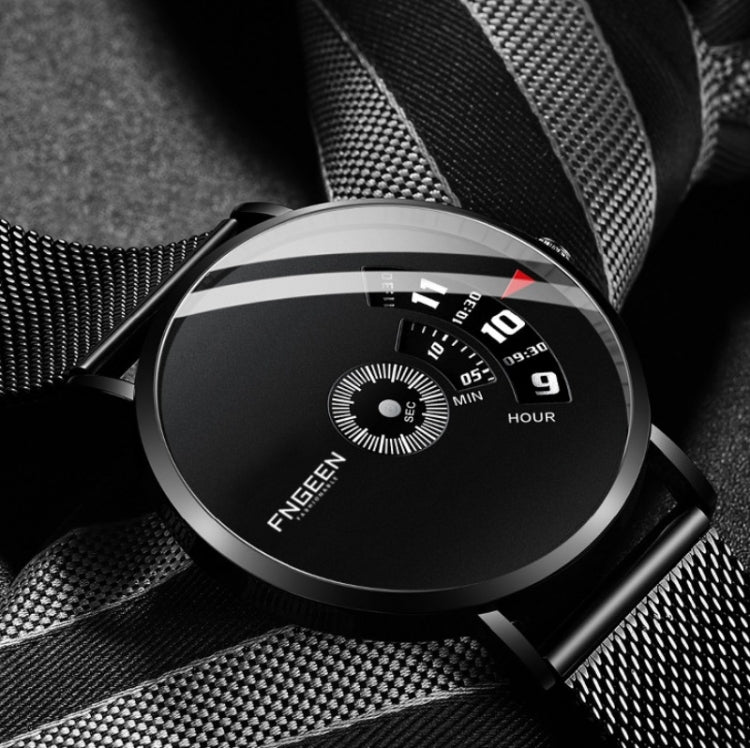 FNGEEN S230 Men Non-Pointer Quartz Watch, Black Steel Black Surface, White Steel Black Surface, White Steel White Surface, Black Mash Black Steel Black, White Mash White Steel White Surface, White Mash White Steel Black Surface