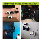 3 PCS Stick-On Headset Bracket Wall-Mounted Gamepad Bracket, Black, Transparent