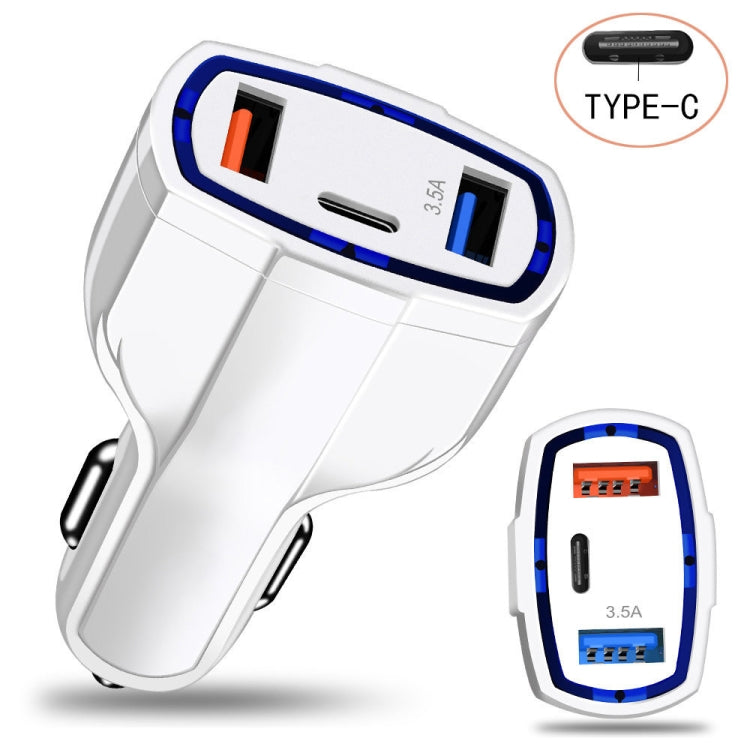 2 PCS QC3.0 Fast Charge Car Charger 3.5A Dual USB With Type-C Interface Output Car Charger, Black, White