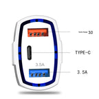 2 PCS QC3.0 Fast Charge Car Charger 3.5A Dual USB With Type-C Interface Output Car Charger, Black, White