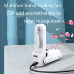 DS208 Folding Multifunctional USB Flashlight Fan Portable Aromatherapy Mosquito Repellent Mini Handheld Fan, White, Pink, Green