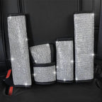 2 PCS Car Diamond-Studded Interior Products Personalized Protective Sleeve, Shoulder Guard, Handbrake Cover, Gear Cover, Parking Space Pull Cover