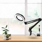 LED Eye Protection Reading Book Light USB Folding Clip Magnifying Glass Electronic Maintenance Light, 5X-S (Black)