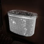 Car-Studded Trash Can Personality Car Hanging Trash Bag Multi-Function Car Storage Box, Colorful Diamonds, White Diamonds