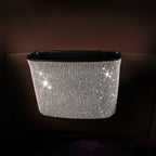 Car-Studded Trash Can Personality Car Hanging Trash Bag Multi-Function Car Storage Box, Colorful Diamonds, White Diamonds