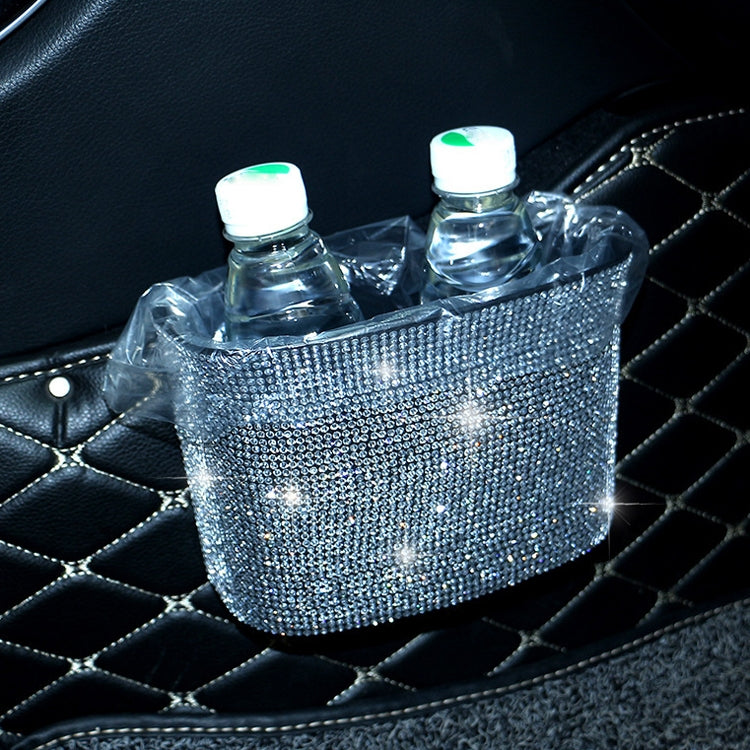 Car-Studded Trash Can Personality Car Hanging Trash Bag Multi-Function Car Storage Box, Colorful Diamonds, White Diamonds