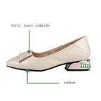 Spring And Summer Cowhide Shoes With Thick Heel Mid-Heel For Women, 40, 34, 35, 36, 37, 38, 39, 41