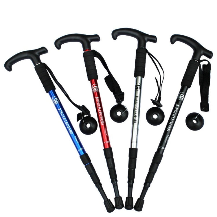 JUNGLELEOPARD Four-Section Curved Handle Aluminum Alloy Trekking Pole, Silver White#52-110cm, Red#52-110cm, Black#52-110cm, Blue#52-110cm
