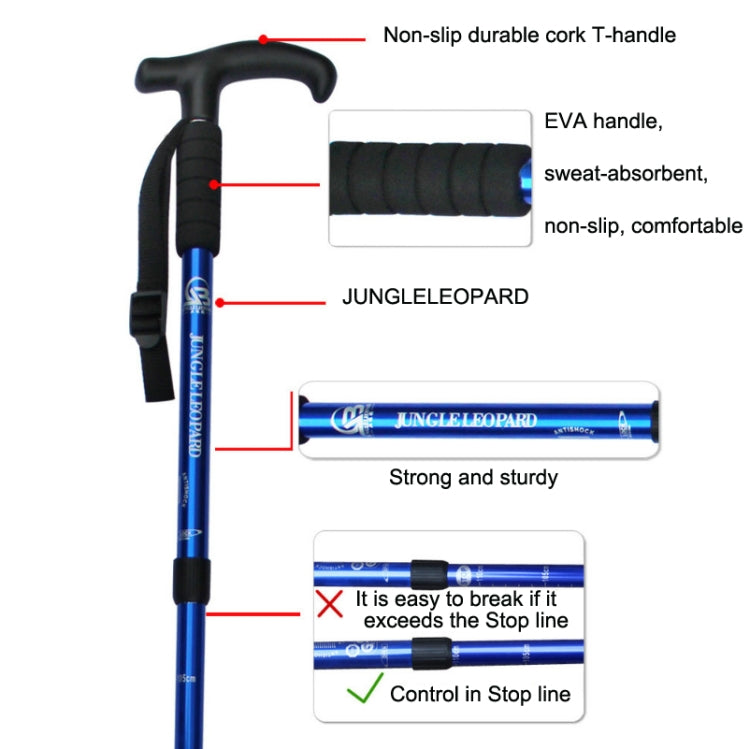 JUNGLELEOPARD Four-Section Curved Handle Aluminum Alloy Trekking Pole, Silver White#52-110cm, Red#52-110cm, Black#52-110cm, Blue#52-110cm