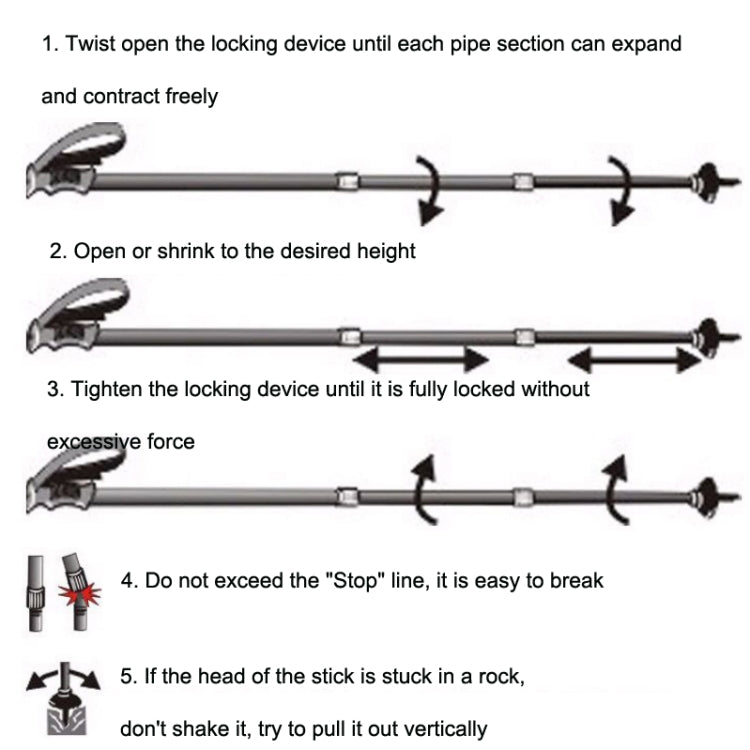 JUNGLELEOPARD Four-Section Curved Handle Aluminum Alloy Trekking Pole, Silver White#52-110cm, Red#52-110cm, Black#52-110cm, Blue#52-110cm