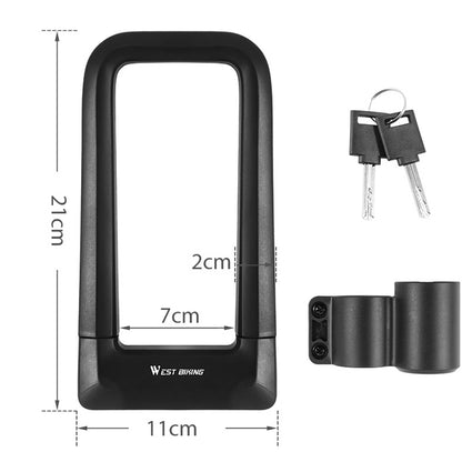West Biking Silicone U-Shaped Lock Bicycle Lock Universal Waterproof Anti-Collision Alloy Key Lock, Key Lock