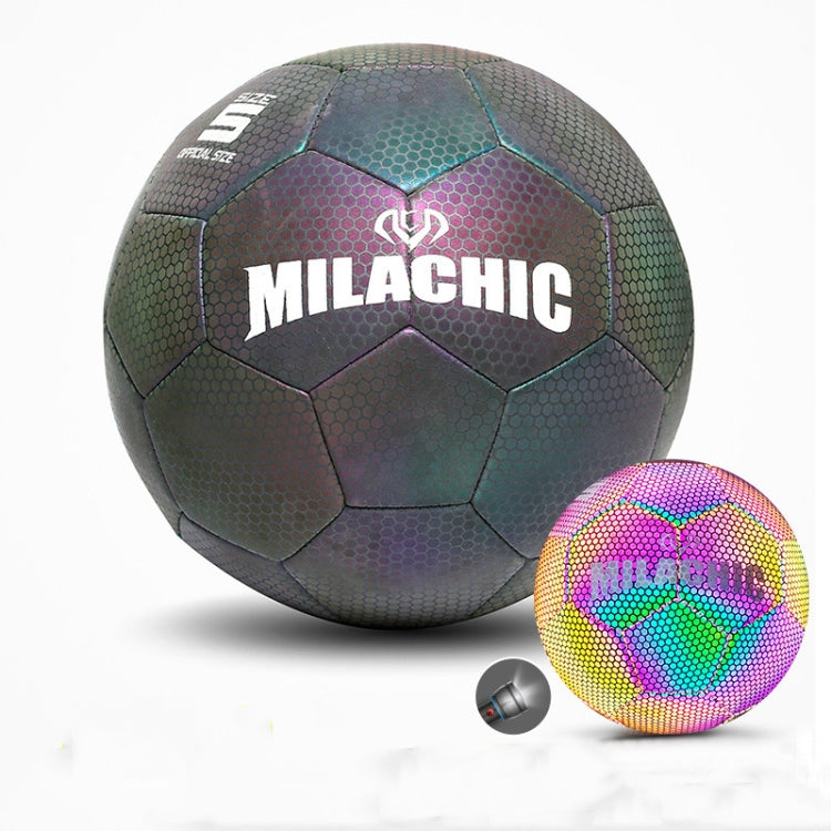 MILACHIC PU Leather Machine Stitch Reflective Football, Specification: Number 4 (Neon 5033), Number 4 (Neon 5033), Number 4 (Colorful 5031), Number 5 (Neon 5032), Number 5 (Colorful 5034), Number 5 (Black Gray Rhombic 5039)                             ...