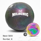 MILACHIC PU Leather Machine Stitch Reflective Football, Specification: Number 4 (Neon 5033), Number 4 (Neon 5033), Number 4 (Colorful 5031), Number 5 (Neon 5032), Number 5 (Colorful 5034), Number 5 (Black Gray Rhombic 5039)                             ...