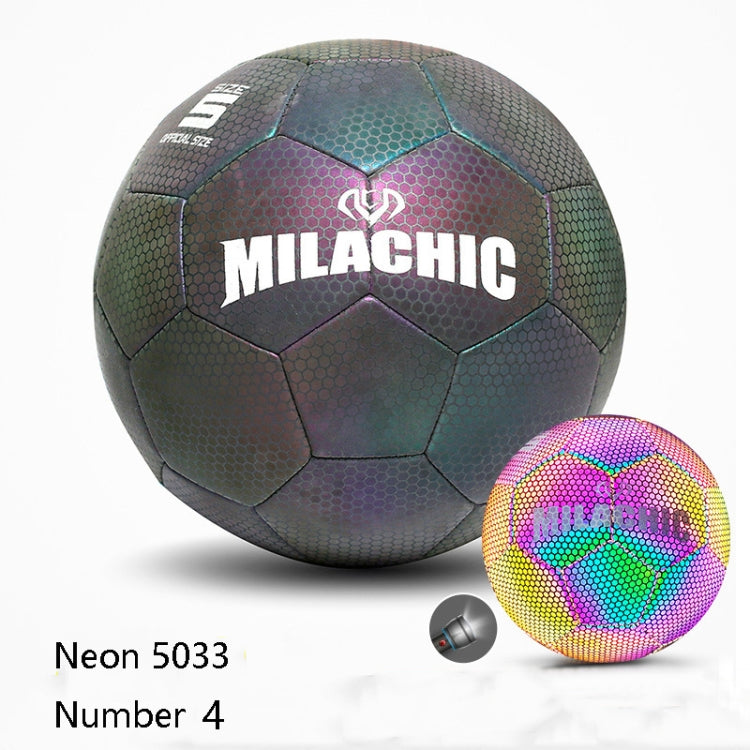 MILACHIC PU Leather Machine Stitch Reflective Football, Specification: Number 4 (Neon 5033), Number 4 (Neon 5033), Number 4 (Colorful 5031), Number 5 (Neon 5032), Number 5 (Colorful 5034), Number 5 (Black Gray Rhombic 5039)                             ...