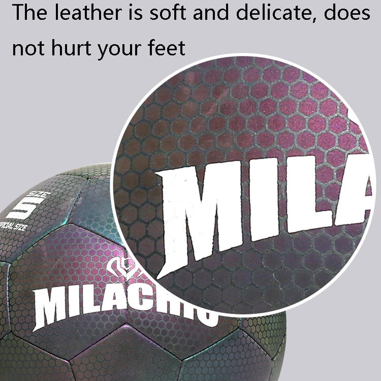 MILACHIC PU Leather Machine Stitch Reflective Football, Specification: Number 4 (Neon 5033), Number 4 (Neon 5033), Number 4 (Colorful 5031), Number 5 (Neon 5032), Number 5 (Colorful 5034), Number 5 (Black Gray Rhombic 5039)                             ...