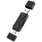 YH-109 SD/TF/Type-C/Micro USB/USB Computer PC Mobile Phone OTG Card Reader, White, Black