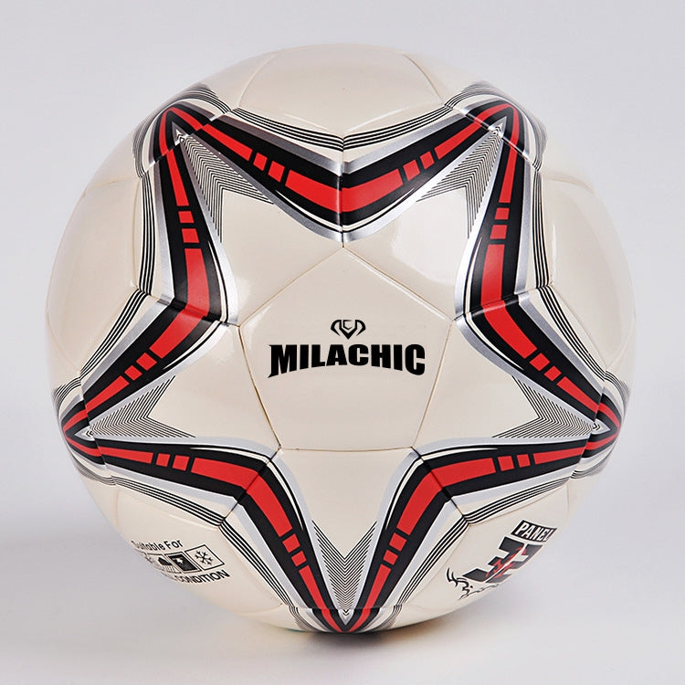 MILACHIC Big Five-pointed Star Pattern Explosion-Proof PU Leather Competition Training Football, Number 4 ( For 5-7 People), Number 5 ( For 11 People)