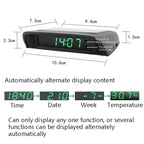 Solar Night Light Car Clock Automotive Electronic Clock Temperature, Time+Date+Week+Temperature