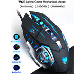 T-WOLF V6 USB Interface 6-Buttons 3200 DPI Wired Mouse Gaming Mechanical Macro Programming 7-Color Luminous Gaming Mouse, Cable Length: 1.5m, Macro Definition Audio Version Black Silver, Macro Definition Audio Version Iron Gray                         ...