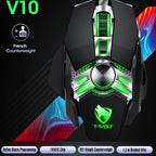 T-WOLF V10 USB Interface 7 Buttons 6400 DPI Gaming Wired Mouse Custom Macro Programming 4-Color Breathing Light Gaming Mouse, Cable Length: 1.5m, Black, Gun Color