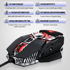 T-WOLF V10 USB Interface 7 Buttons 6400 DPI Gaming Wired Mouse Custom Macro Programming 4-Color Breathing Light Gaming Mouse, Cable Length: 1.5m, Black, Gun Color