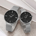 YAZOLE 530 Simple Roman Numeral Dial Couple Watch Mesh Strap Watch, Small White Tray, Small Black Tray, Large White Tray, Large Black Tray
